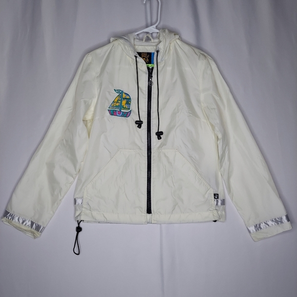 Y2K Vtg Mudd Nylon Jacket Small Hooded Reflective Kangaroo Pocket Mesh Zip 00s - Picture 1 of 11